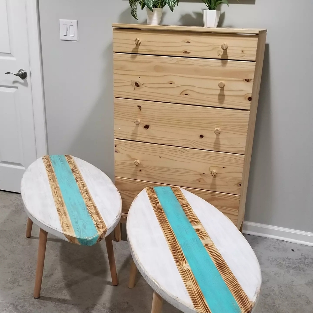 Handmade wooden surfboard coffee table